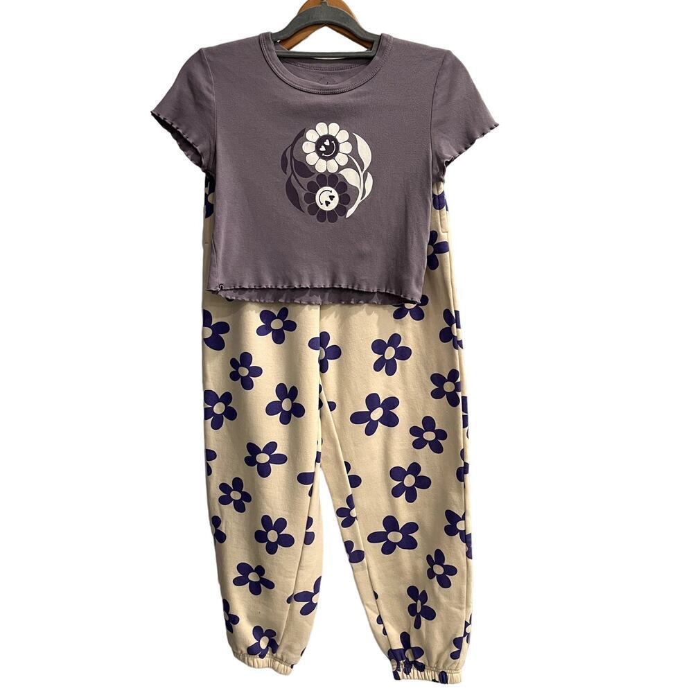 PacSun Size XS / S Purple Daisy Crop Top and Sweatpants *Minor Flaw*
